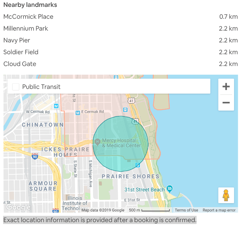 Airbnb location broad search on maps 