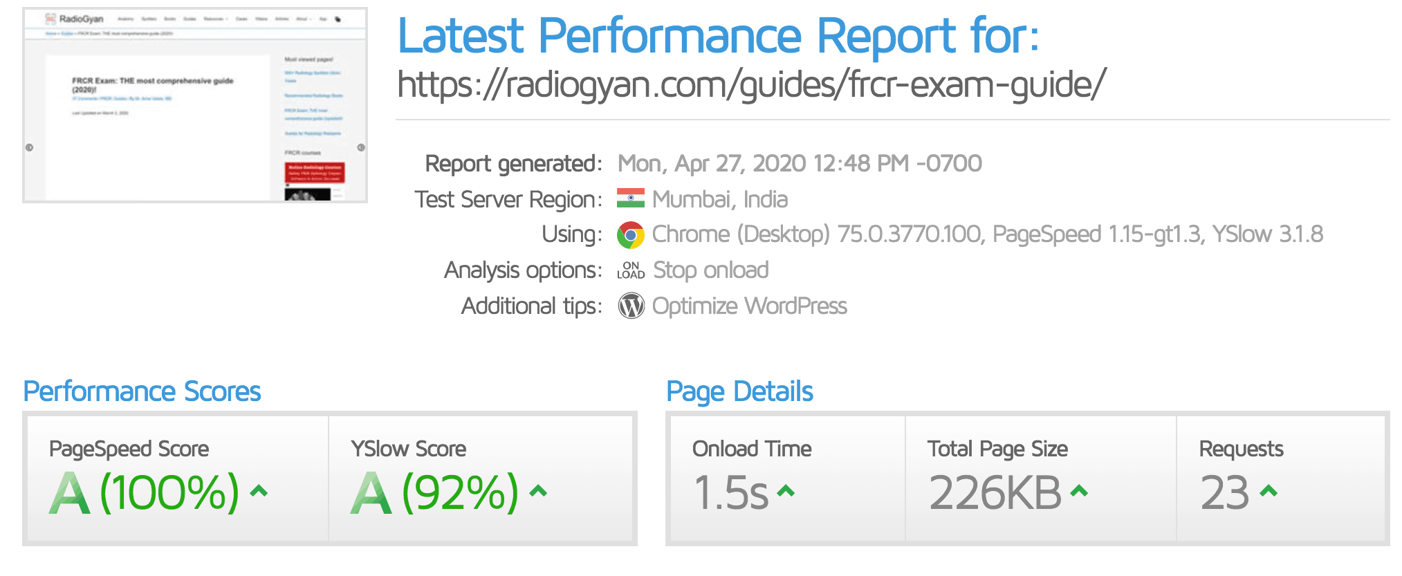 RadioGyan website performance test