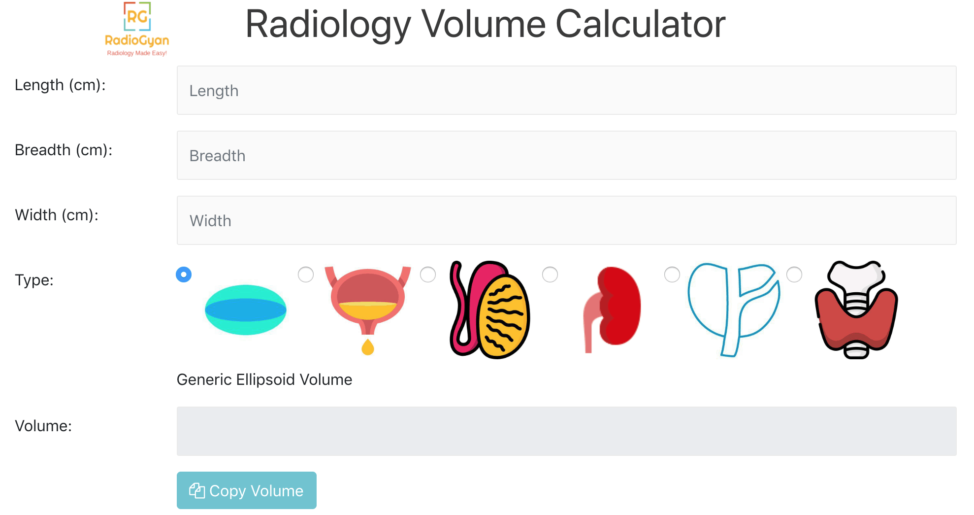 Radiology volume calculator